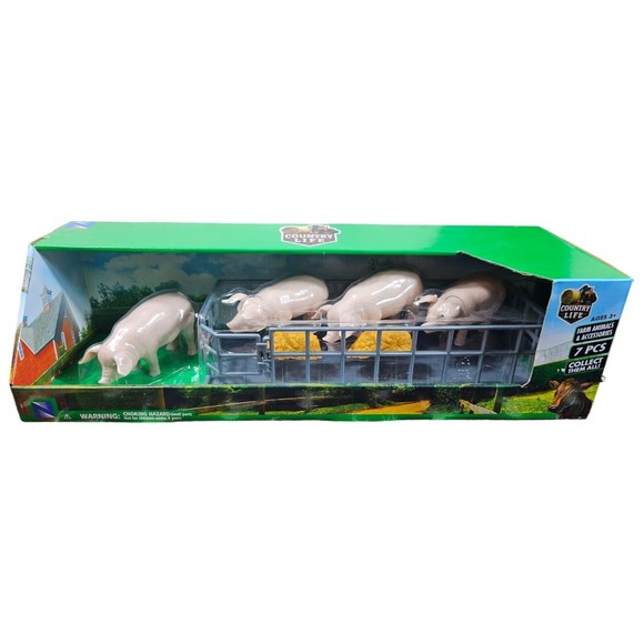 New Ray 1/18 Country Life Landrace Hog Pig Farm animal feeding accessory set NIB - Picture 1 of 6